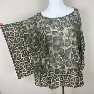 Michael Michael Kors Top Womens L/XL Wing Sleeve‎ Snake Leopard Pattern Sheer